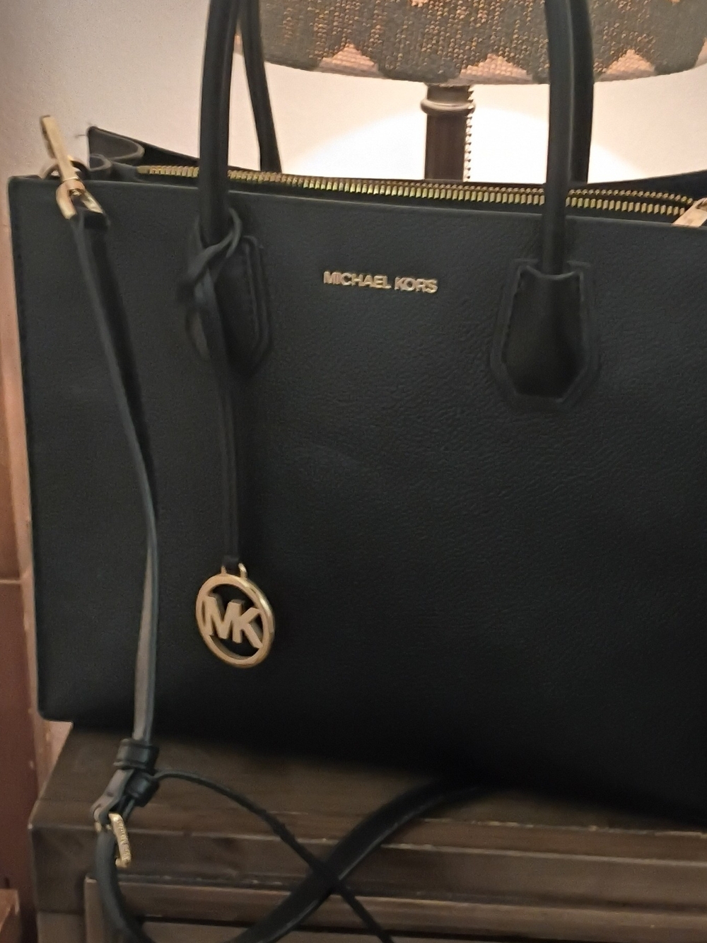 Michael Kors Black Satchel with Gold Hardware and MK Charm
